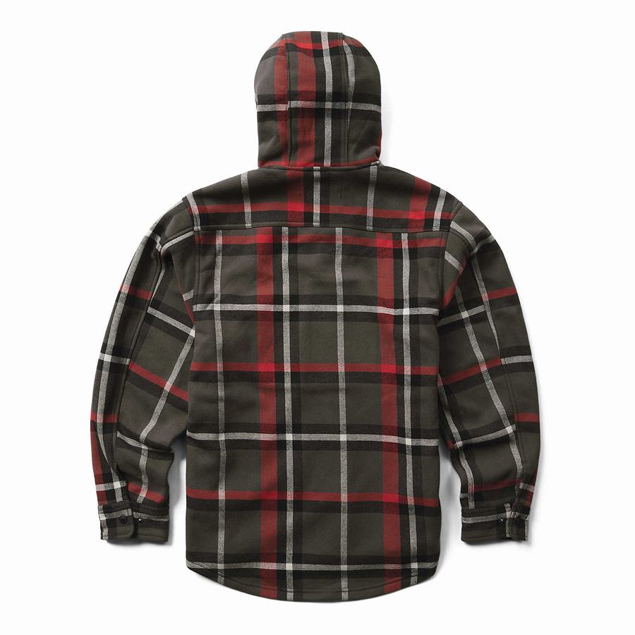 Wolverine Bucksaw Hooded Flannel Shirt Big & Tall Erkek Mont Kırmızı | GGV2029YT