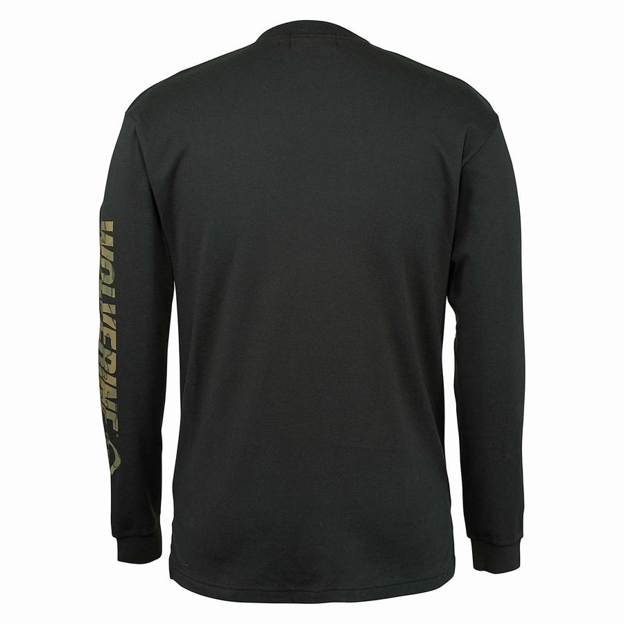 Wolverine FR Long Sleeve Print Tee Erkek Tişört Siyah | QGW4969KT