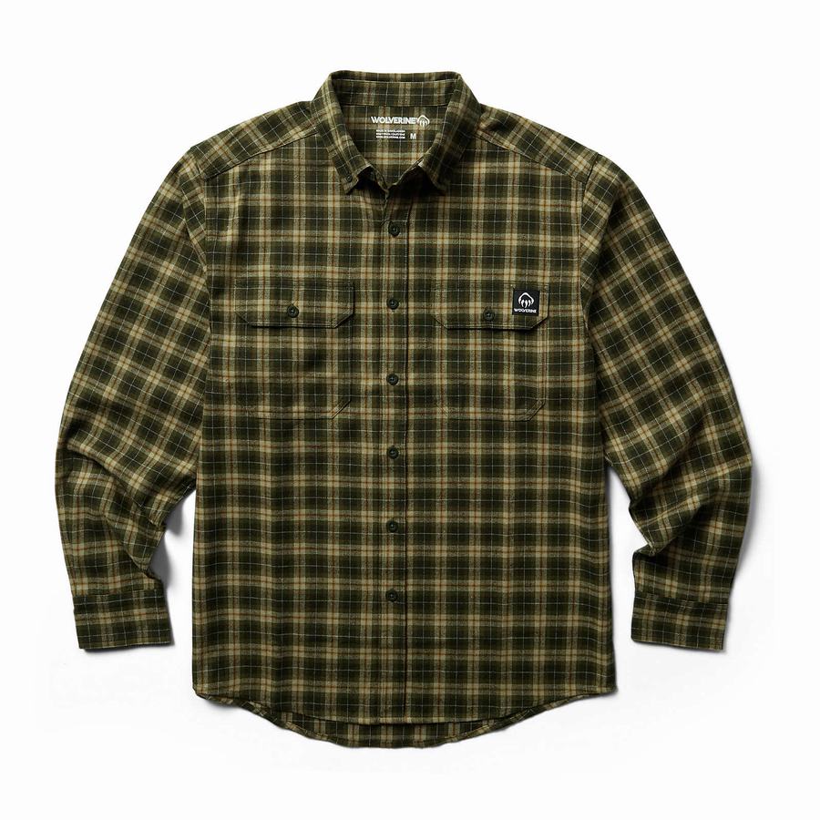 Wolverine Glacier Midweight Long Sleeve Flannel Erkek Gömlek Koyu Yeşil | YCS1152OT