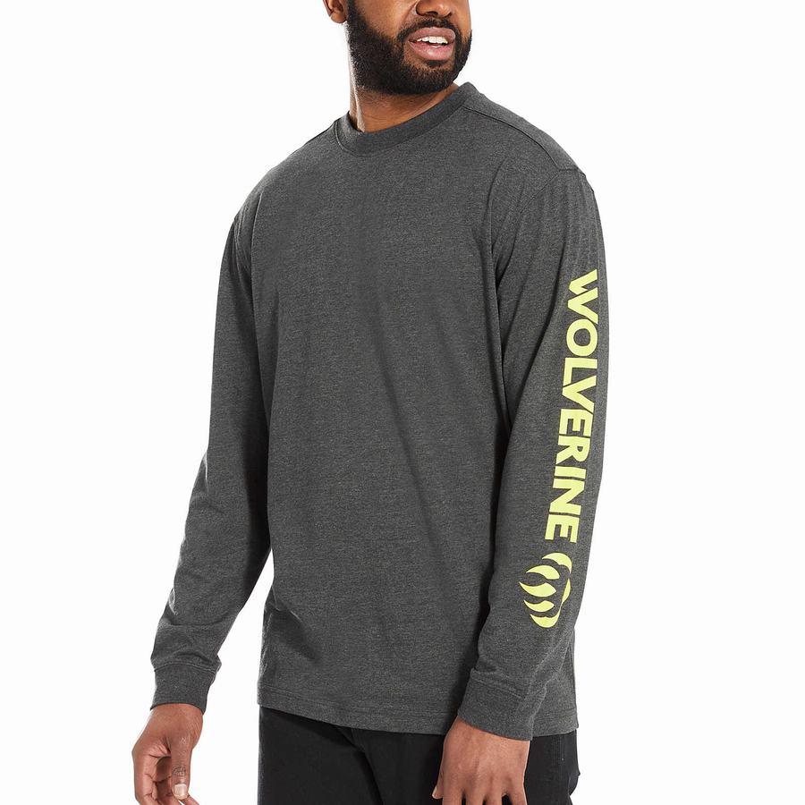 Wolverine Graphic Long Sleeve - Sleeve Logo Erkek Tişört Koyu Gri | LTP6549OX