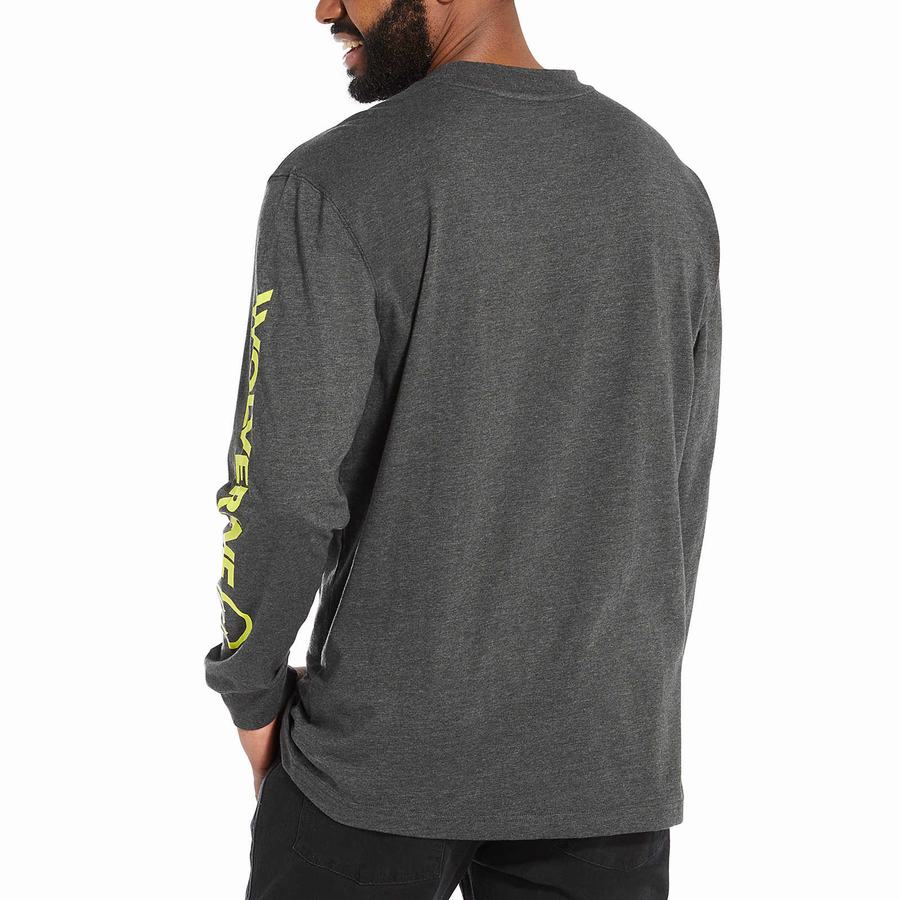 Wolverine Graphic Long Sleeve - Sleeve Logo Erkek Tişört Koyu Gri | LTP6549OX