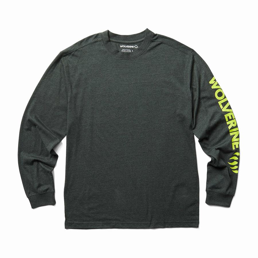 Wolverine Graphic Long Sleeve - Sleeve Logo Erkek Tişört Koyu Gri | LTP6549OX