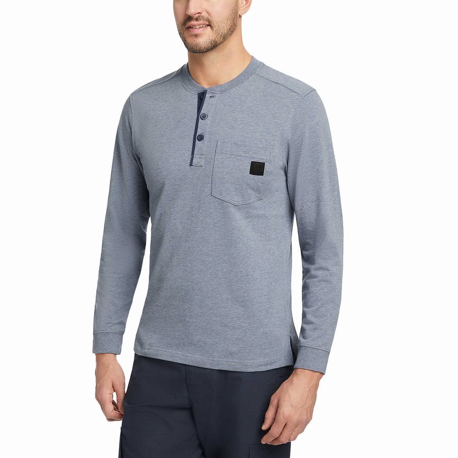 Wolverine Guardian Cotton™ Long Sleeve Henley Erkek Tişört Mavi | CNG4553RY