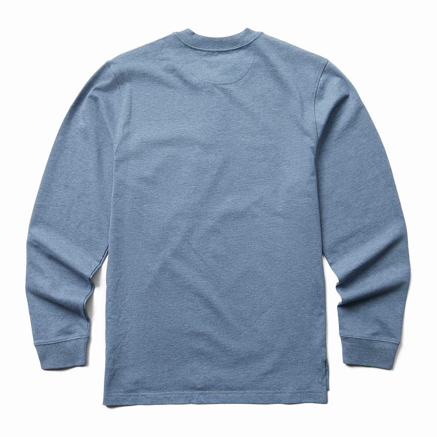 Wolverine Guardian Cotton™ Long Sleeve Henley Erkek Tişört Mavi | CNG4553RY