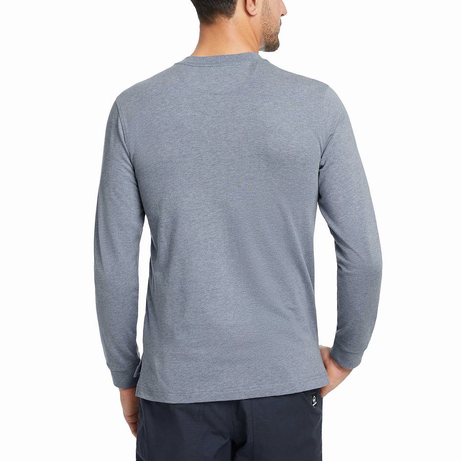 Wolverine Guardian Cotton™ Long Sleeve Henley Erkek Tişört Mavi | CNG4553RY