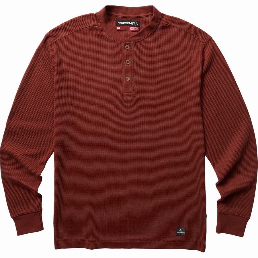 Wolverine Walden Long Sleeve Henley Big & Tall Erkek Tişört Koyu Kırmızı | YBG7265QD