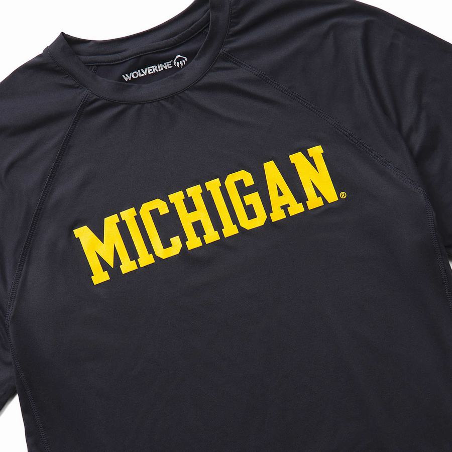 Wolverine x Valiant University of Michigan Sun-Stop Eco Short Sleeve Tee Erkek Tişört Lacivert | XZA1771XX