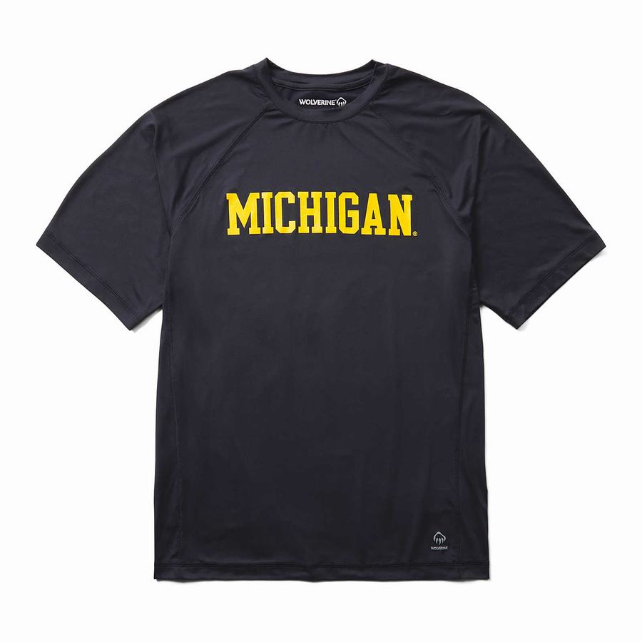 Wolverine x Valiant University of Michigan Sun-Stop Eco Short Sleeve Tee Erkek Tişört Lacivert | XZA1771XX