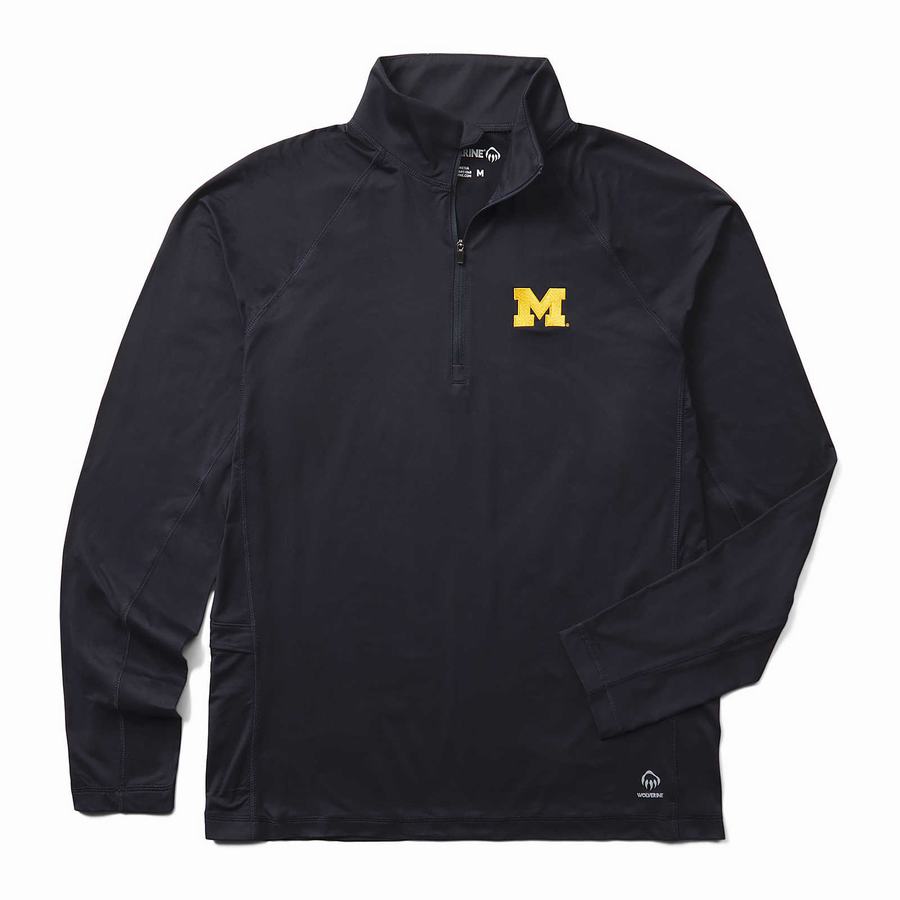 Wolverine x Valiant University of Michigan Sun-Stop Eco Half Zip Erkek Tişört Lacivert | KBI4539KW